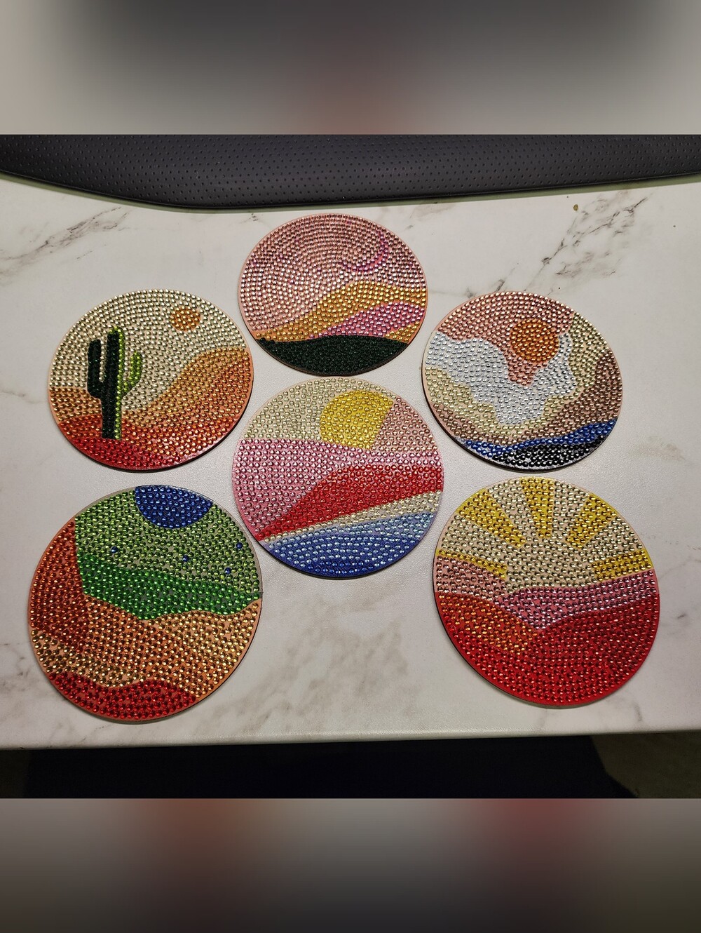 Handcrafted Multicolor Beaded Desert Coaster Set - Vibrant Round Accents